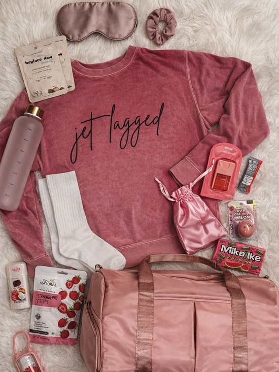 Sweaters - Jet Lagged Dusty Pink Travel Comfort Bundle – Sweatshirt, Duffel, Accessories M